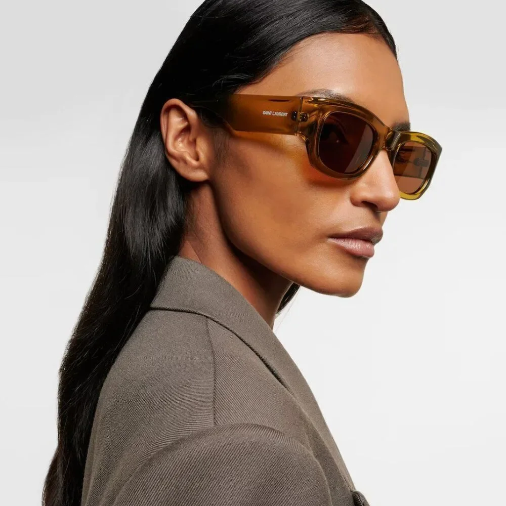 NEW Saint Laurent SL713 003 Transparent Brown Rectangle Unisex Sunglasses